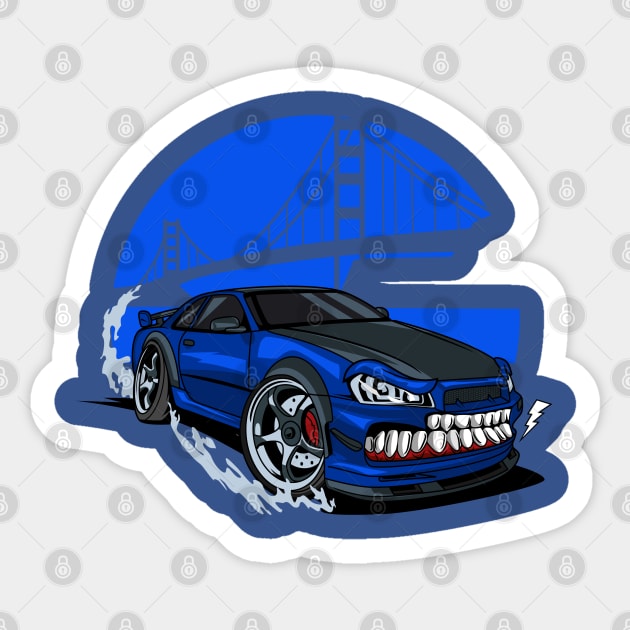 Monster blue drift car Sticker by beanbeardy